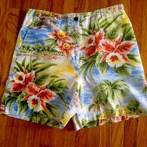 Vintage Jones New York Linen  Cotton Hawaiian Print Shorts